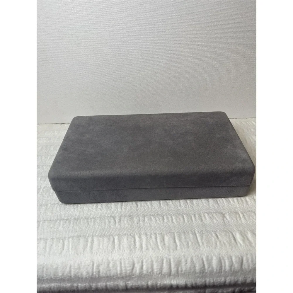 VTG Travel Jewelry Box Grey Velvet Snap Hinge EUC